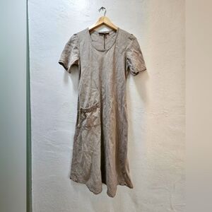 FLAX Taupe Linen Midi Dress